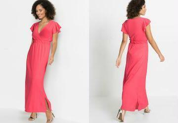 Vestido Longo Manga com Babado Rosa