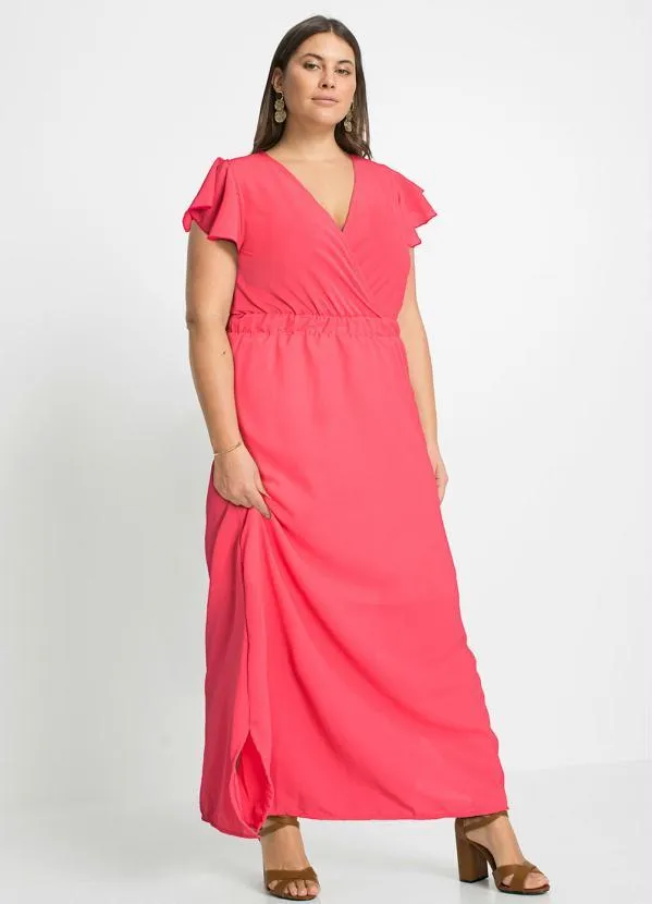 bonprix - Vestido Longo Manga com Babado Rosa 3