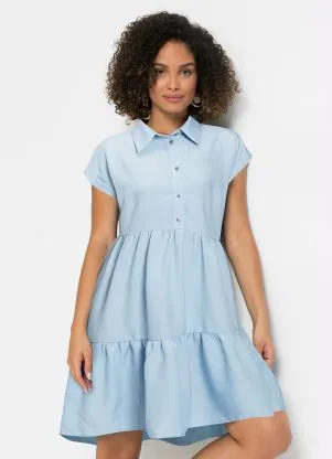 Queima Estoque - Vestido Manga Curta Azul Claro - QUEIMA ESTOQUE