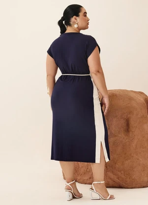 Elegance - Vestido Manga Curta Azul Marinho Classic - ELEGANCE