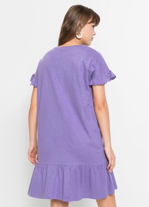 bonprix - Vestido Manga Curta com Babado Lilás 2