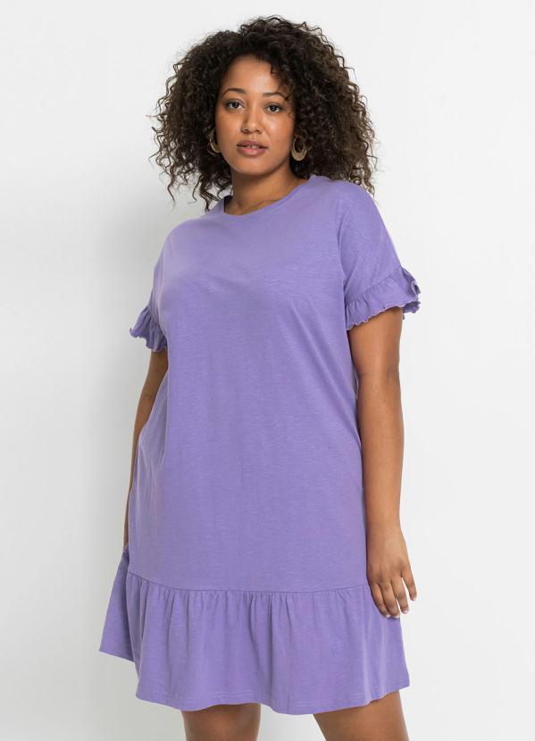 bonprix - Vestido Manga Curta com Babado Lilás 4