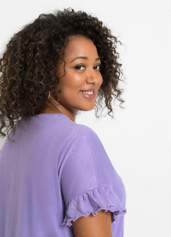 bonprix - Vestido Manga Curta com Babado Lilás 6