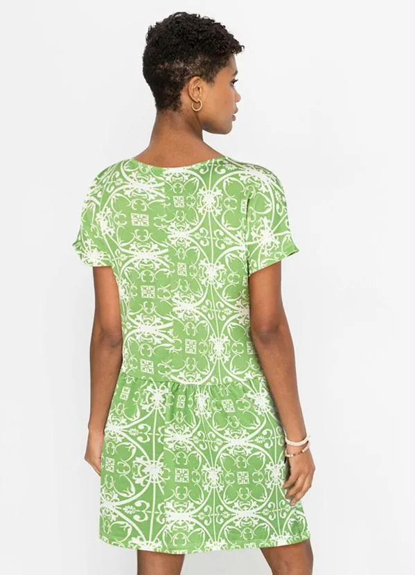 Queima Estoque - Vestido Manga Curta Decote V Verde/Branco 2