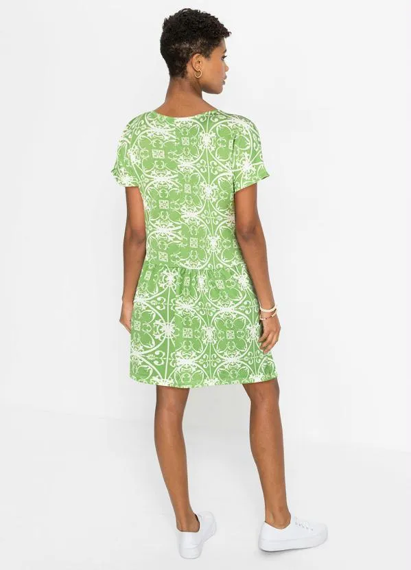 Queima Estoque - Vestido Manga Curta Decote V Verde/Branco 5