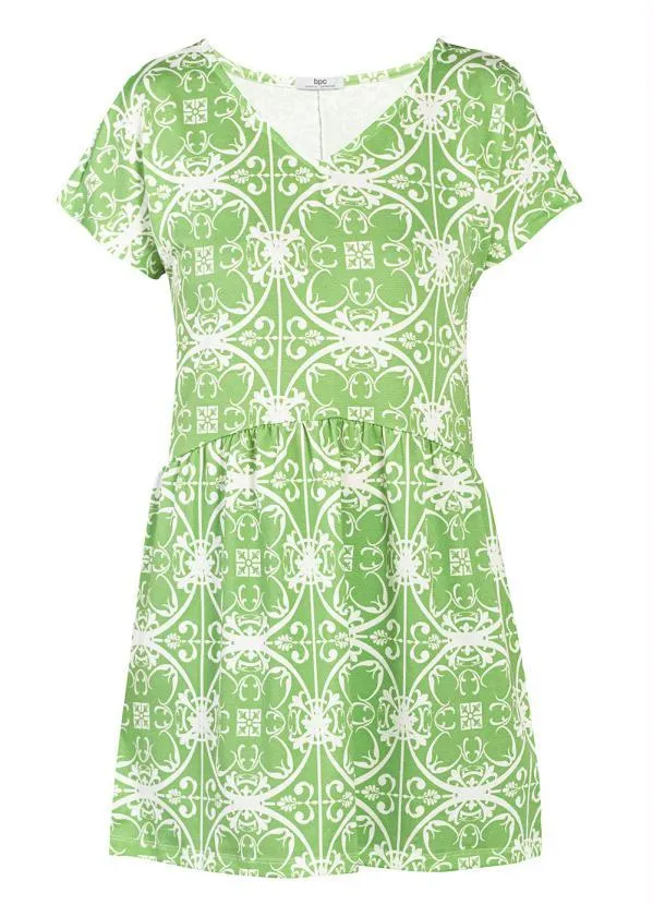 Queima Estoque - Vestido Manga Curta Decote V Verde/Branco 6