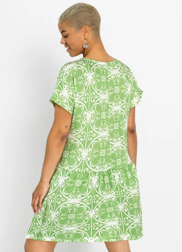 Queima Estoque - Vestido Manga Curta Decote V Verde/Branco 8