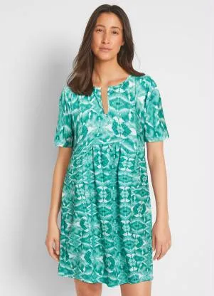 bonprix - Vestido Manga Curta Étnico Verde - BONPRIX