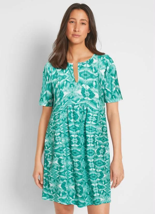 bonprix - Vestido Manga Curta Étnico Verde