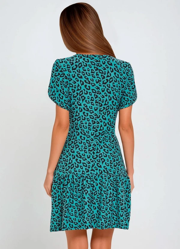 bonprix - Vestido Manga Tulipa Onça Azul 2