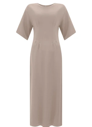 Lunender - Vestido Midi Chá de Mangas Curtas Cinza - LUNENDER