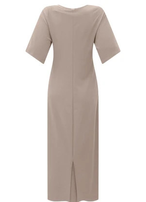 Lunender - Vestido Midi Chá de Mangas Curtas Cinza - LUNENDER
