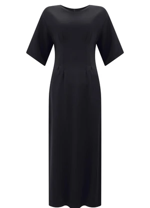 Lunender - Vestido Midi Chá de Mangas Curtas Preto - LUNENDER