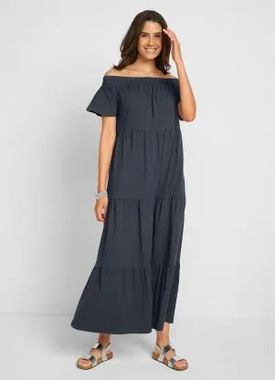bonprix - Vestido Ombro a Ombro Alongado Preto - BONPRIX