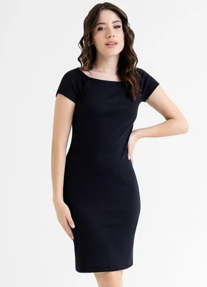 Just Basic - Vestido Ombro a Ombro em Ribana Preto - JUST BASIC