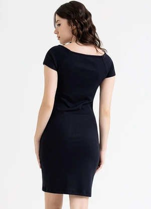 Just Basic - Vestido Ombro a Ombro em Ribana Preto - JUST BASIC