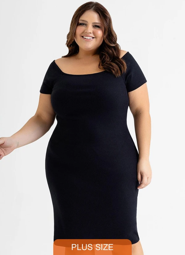 Just Basic - Vestido Ombro a Ombro em Ribana Preto 3