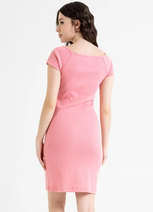Just Basic - Vestido Ombro a Ombro em Ribana Rosa - JUST BASIC