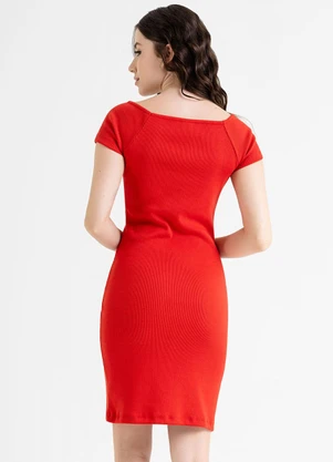 Just Basic - Vestido Ombro a Ombro em Ribana Vermelho - JUST BASIC