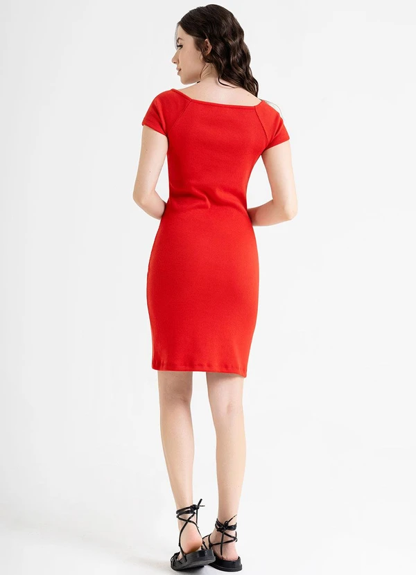 Just Basic - Vestido Ombro a Ombro em Ribana Vermelho 4