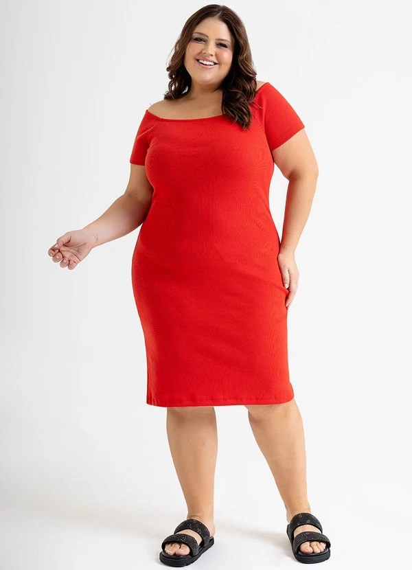 Just Basic - Vestido Ombro a Ombro em Ribana Vermelho