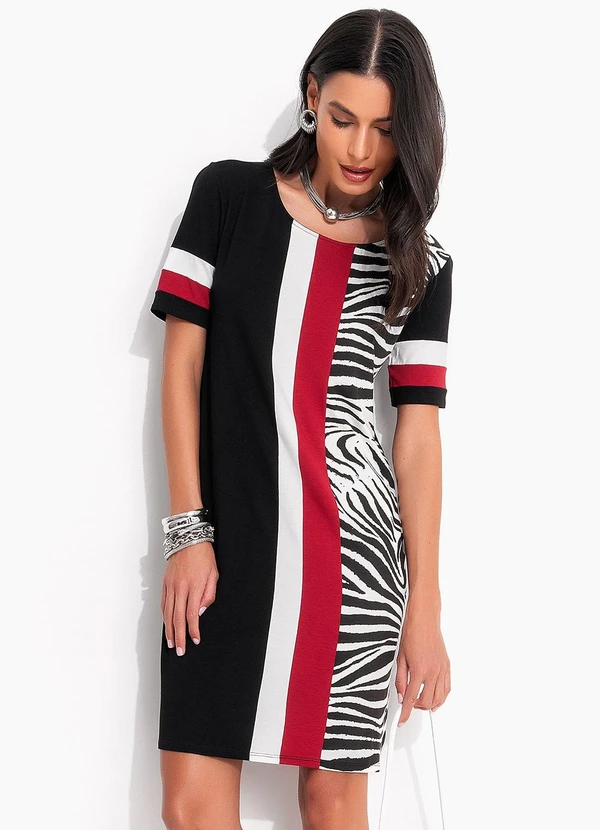 Quintess - Vestido Preto em Malha de Viscose com Elastano