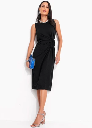 Quintess - Vestido Preto em Malha Texturizada - QUINTESS