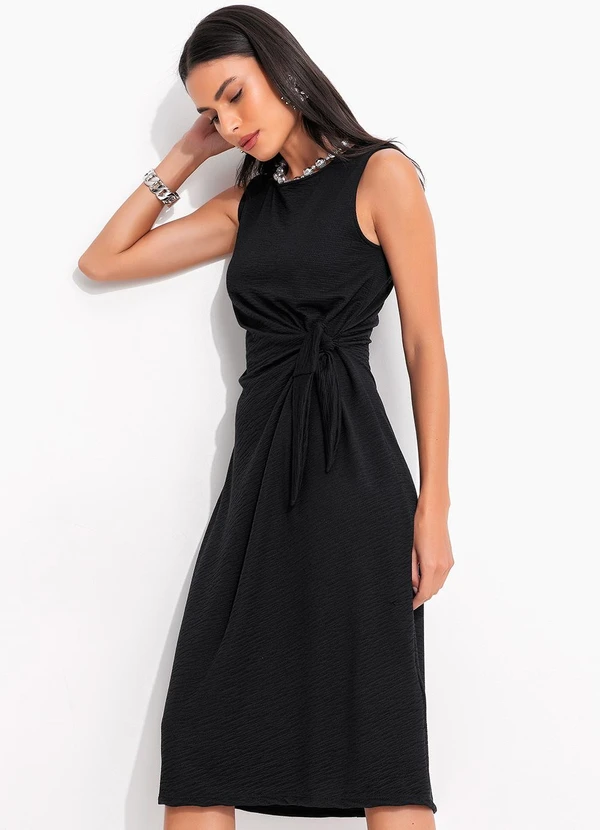 Quintess - Vestido Preto em Malha Texturizada