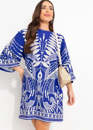 Farm - Vestido T-Shirt Big Rendeira Azul - FARM