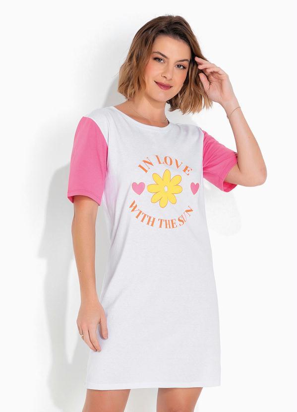 Outlet - Vestido T-Shirt Manga Curta Branca