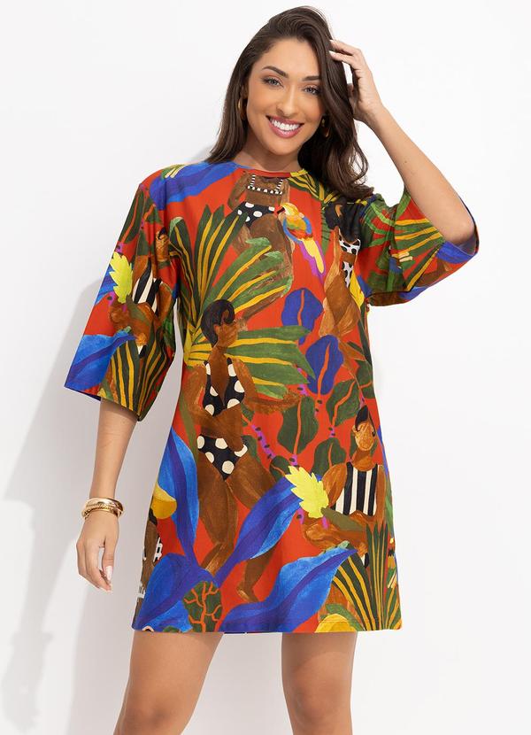 Farm - Vestido Tshirt Big Beleza Tropical Maxi Vermelho