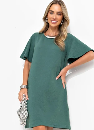 Bimini - Vestido Verde em Malha Anarruga - BIMINI