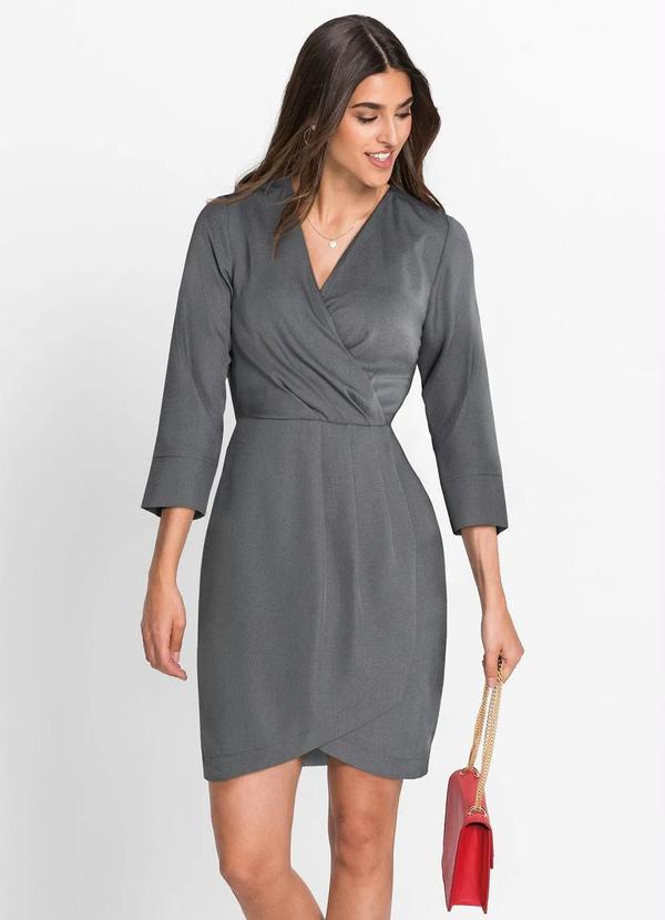 bonprix - Vestido Alfaiataria Transpassado Xadrez Cinza 3