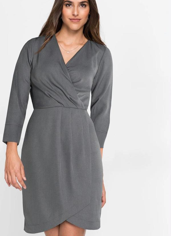 bonprix - Vestido Alfaiataria Transpassado Xadrez Cinza 6