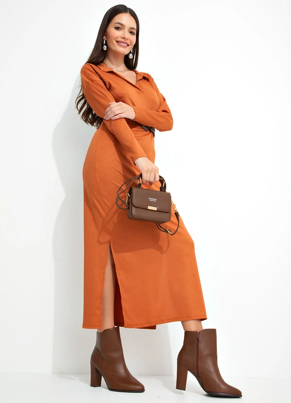 bonprix - Vestido Alongado com Fenda Terracota