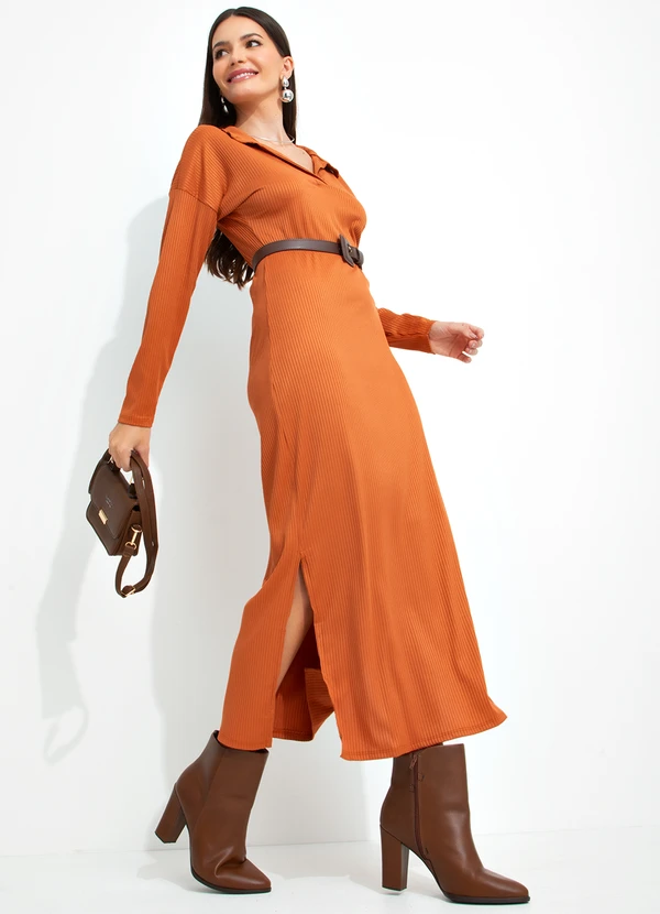 bonprix - Vestido Alongado com Fenda Terracota 4