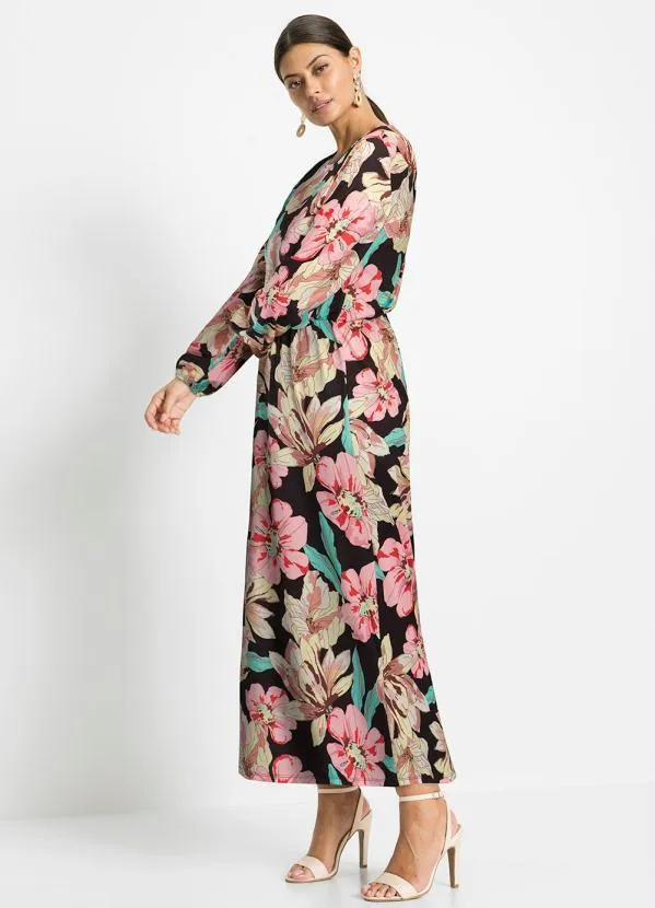 bonprix - Vestido Alongado com Gota Floral Dark