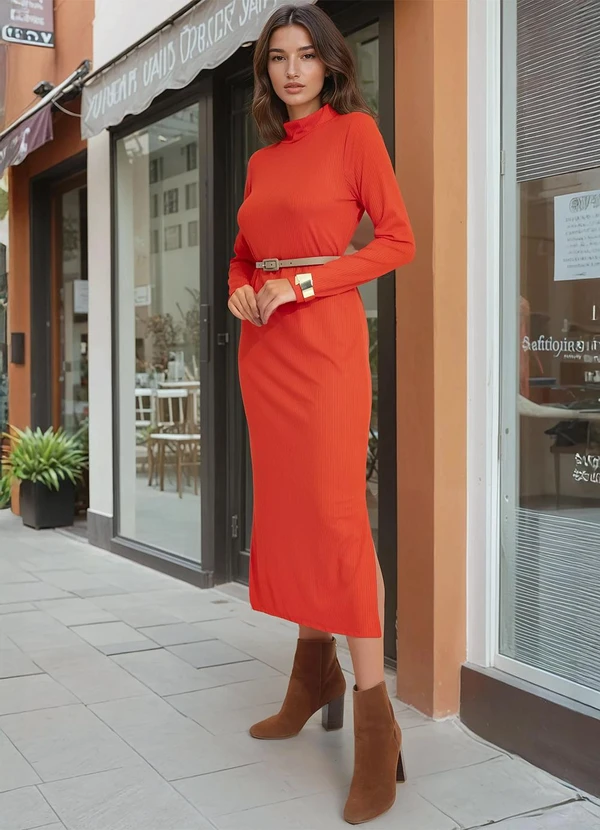 bonprix - Vestido Amplo Gola Alta Vermelho