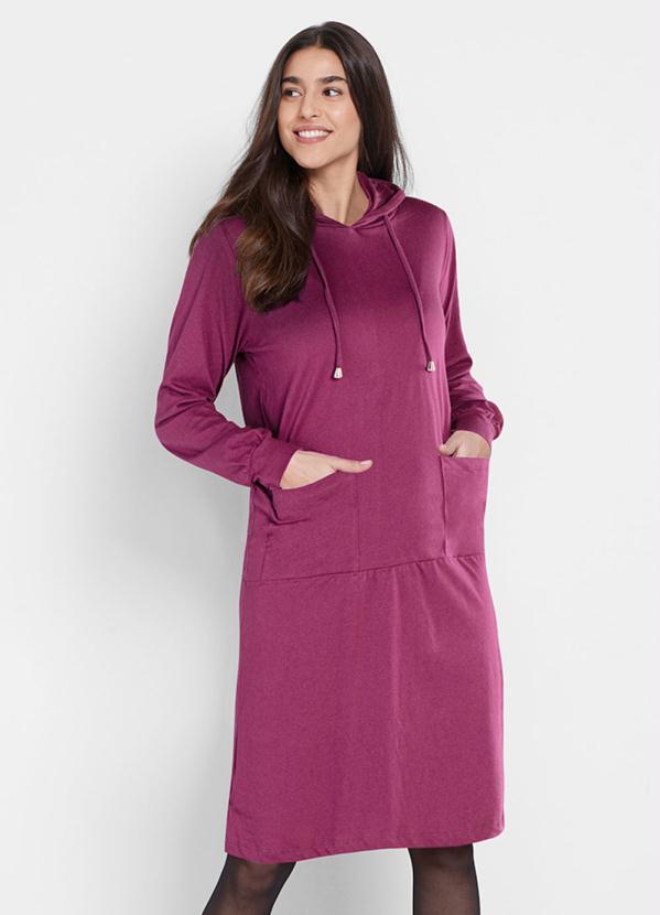Outlet - Vestido com Bolsos Manga Longa Roxo