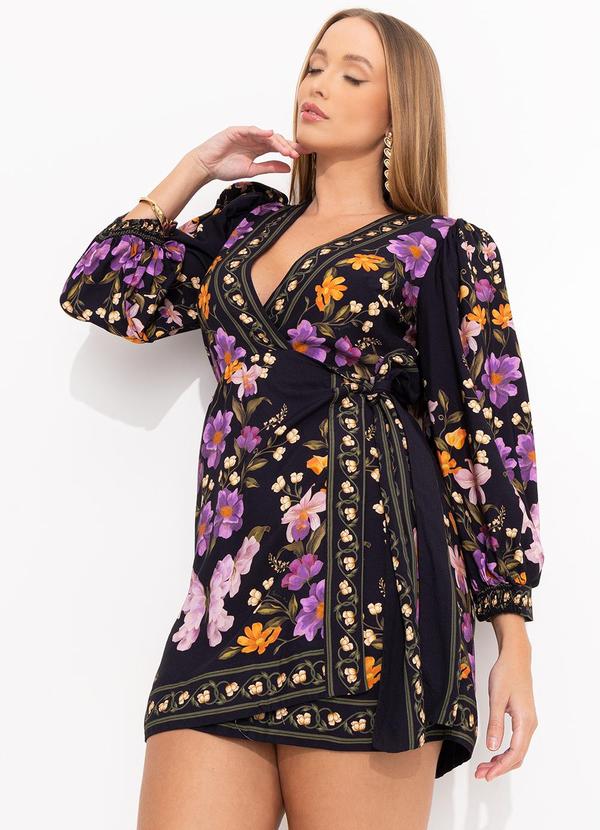 Farm - Vestido Curto Borboleta em Flor Preto