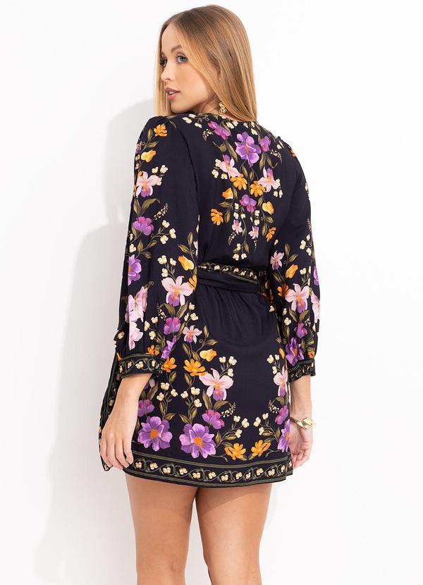 Farm - Vestido Curto Borboleta em Flor Preto 2