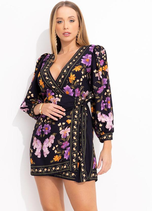 Farm - Vestido Curto Borboleta em Flor Preto 3