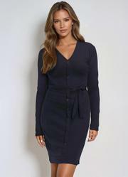 Vestido Decote V Azul Marinho