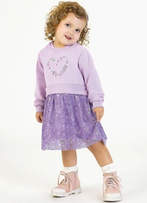 Soft Bonni - Vestido em Moletinho e Tule Sublimado Roxo - SOFT BONNI