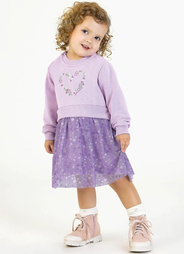 Soft Bonni - Vestido em Moletinho e Tule Sublimado Roxo