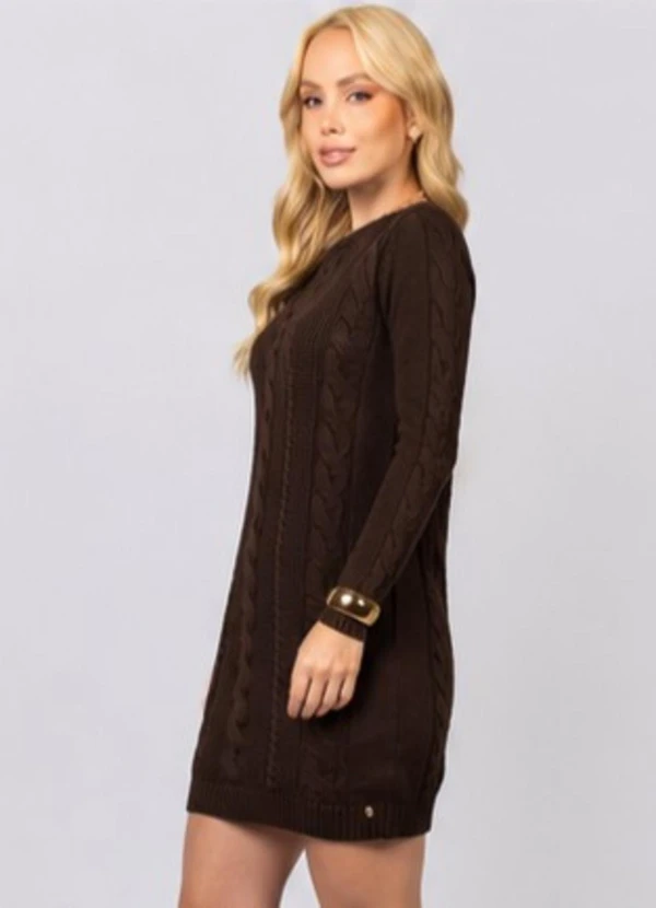 Doce Tom - Vestido em Tricô com Tranças Marrom