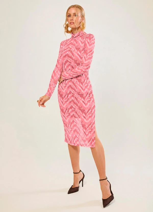 Naguchi - Vestido em Tule Estampa Exclusiva Chiclete