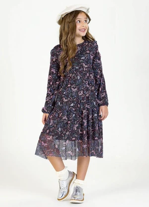 Soft Bonni - Vestido em Tule Sublimado e Vicolycra Preto - SOFT BONNI