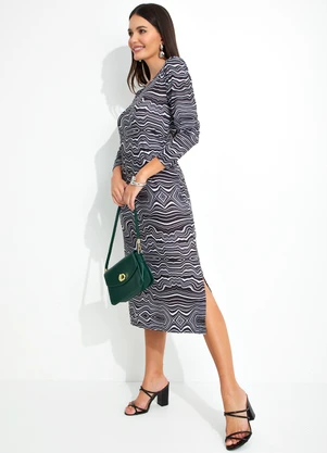 bonprix - Vestido Estampado New Wave Preto/Branco - BONPRIX