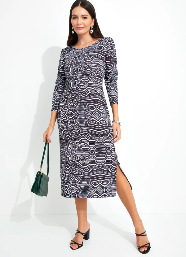 bonprix - Vestido Estampado New Wave Preto/Branco